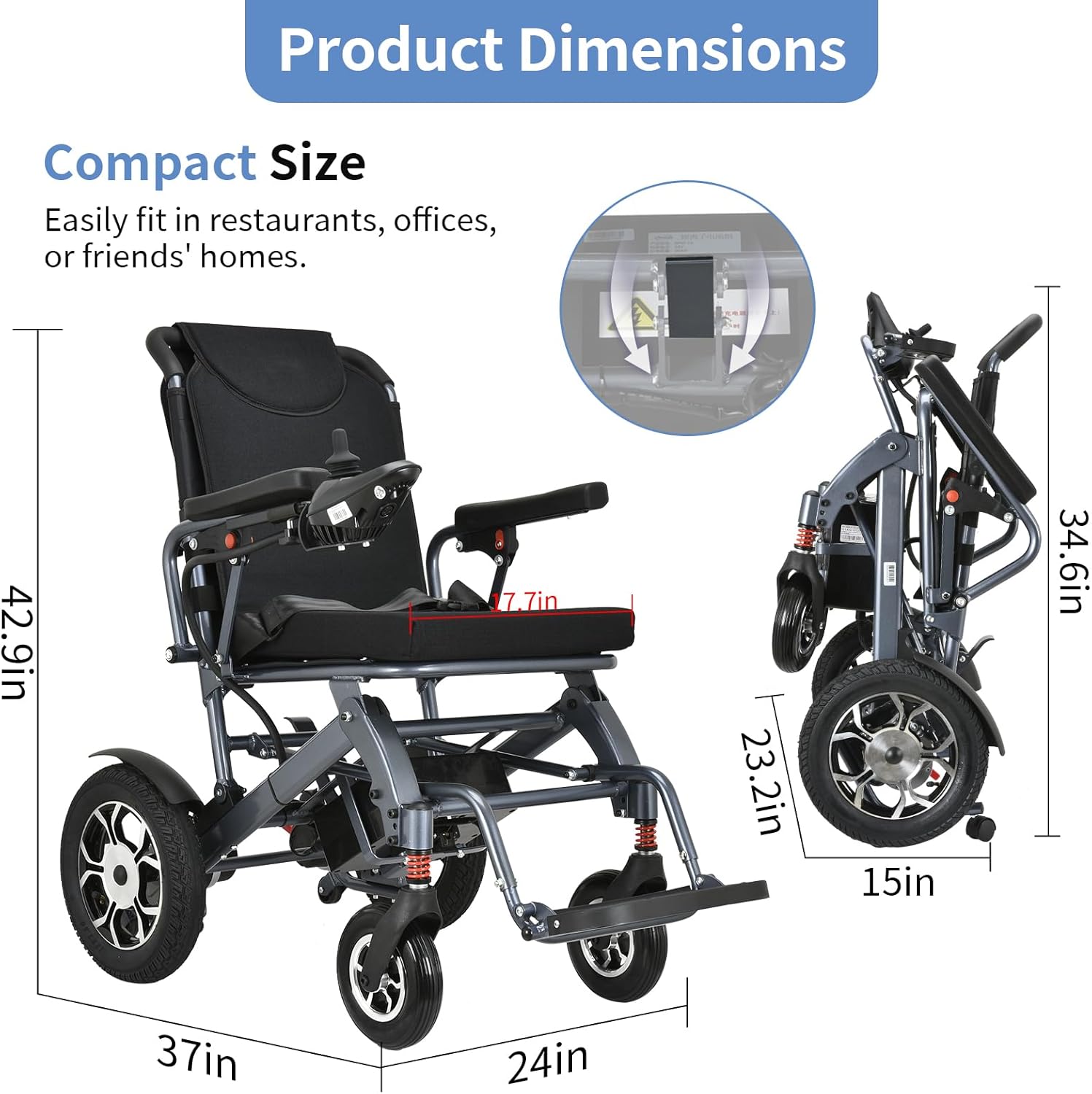 Lightweight Foldable Electric Wheelchair with 500W Motor, Weight 50lbs Z26018