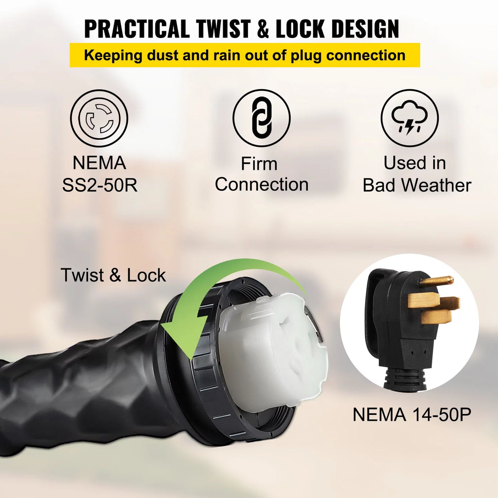 50 Ft 50 AMP 6AWG/3C+8AWG/1C Twist Lock Cord U27851
