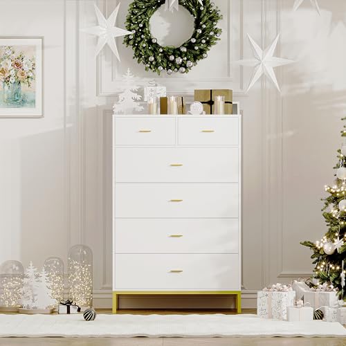 6 Drawers White Dresser with Shelves E88165