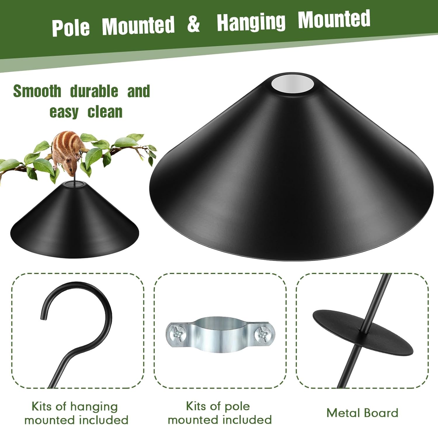 2 Pcs Metal Squirrel Baffle 12 Inch for Bird Feeder Pole X622