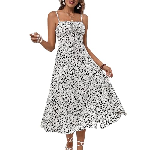 Spaghetti Strap Sleeveless Smocked Floral Print Maxi Beach Sundress Y1728