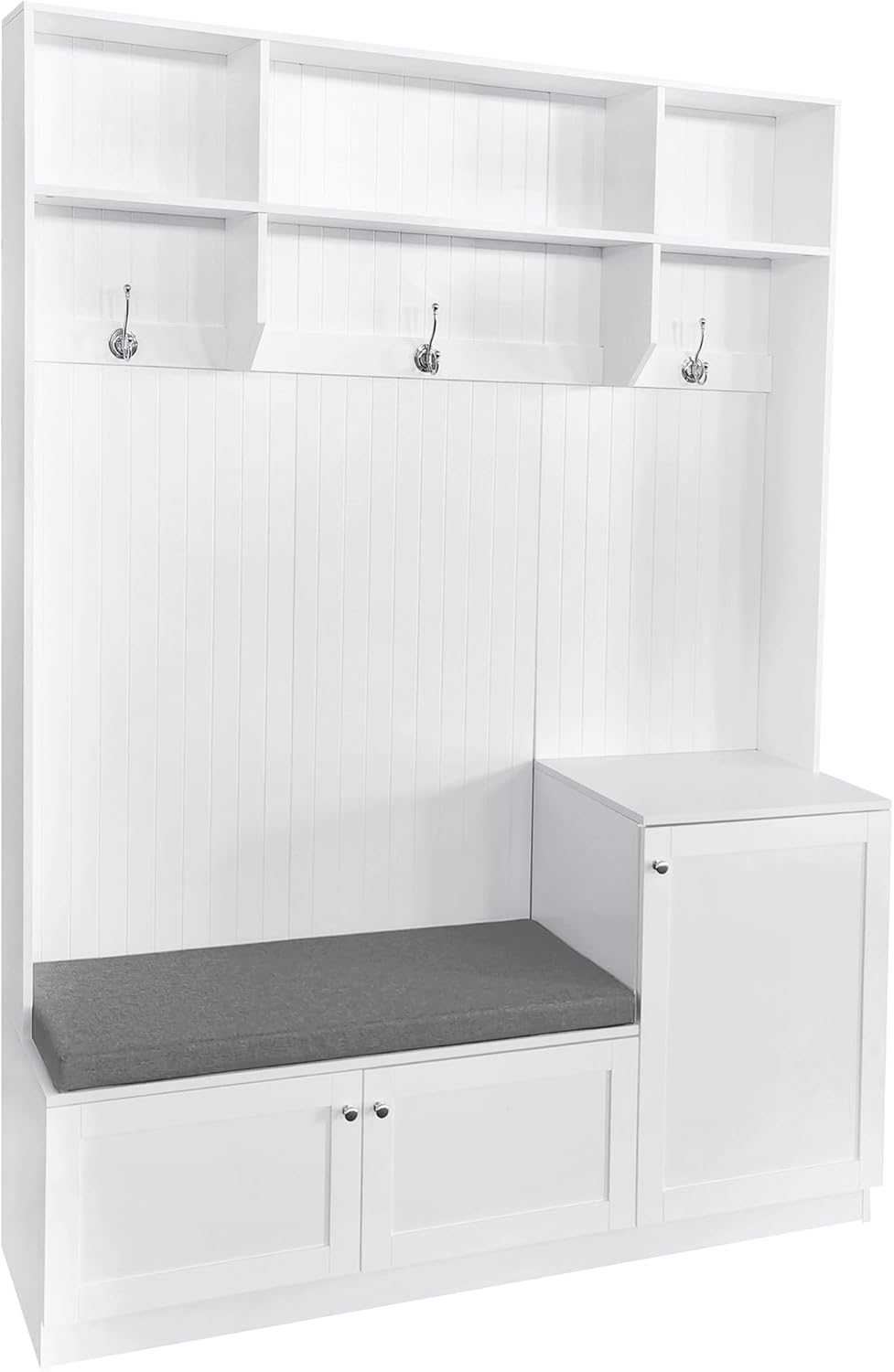White Hall Tree with Cushion Bench and Shoe Storage J53576