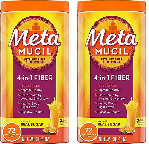 Orange Flavored Psyllium Fiber Supplement Powder, 72 Servings (Pack of 2) M2610