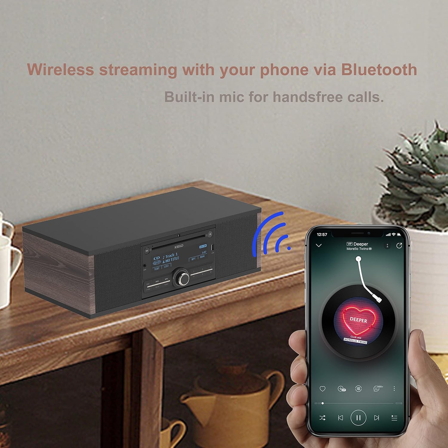 Retro CD Player with Speakers Wooden Stereo System Bluetooth Receiver FM/AM Radio Tuner USB AUX Q358894