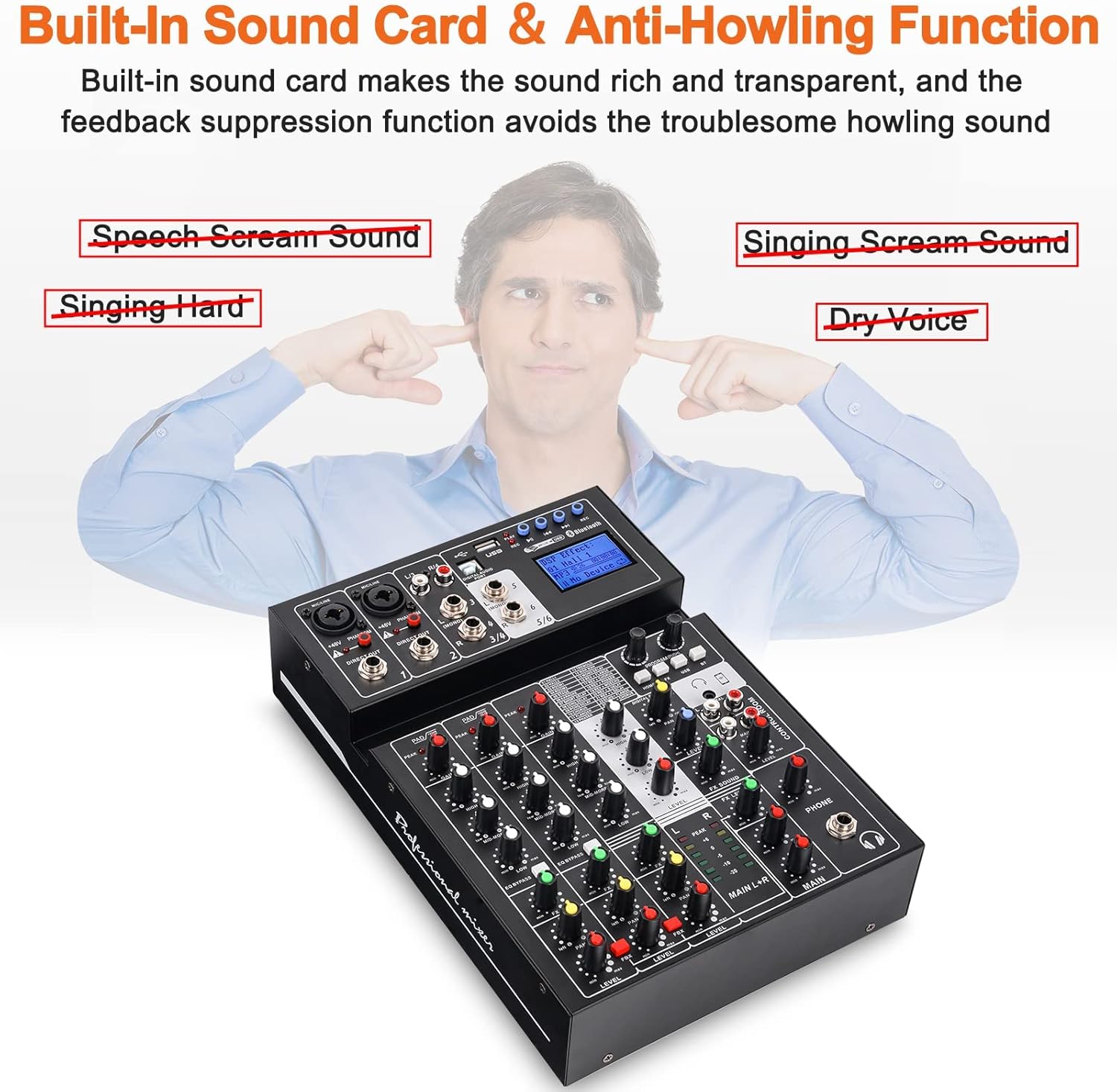 6 Channel Sound Mixer with USB MP3 Wireless Input 48V Phantom Power C7342