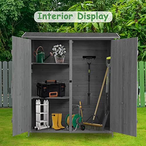 Outdoor Wood Storage Cabinet with Waterproof Roof and Detachable Shelves R908627
