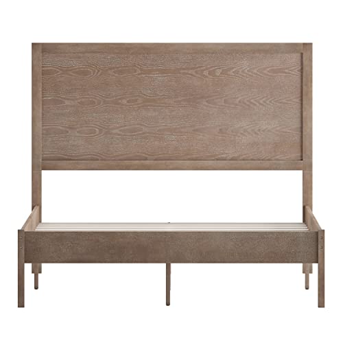 King Size Solid Wood Platform Bed with Headboard, Dark Brown H87033