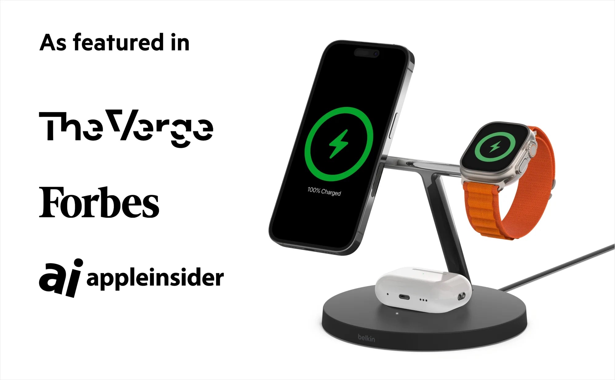 Black 3-in-1 Wireless Charging Stand for iPhone, Apple Watch, AirPods D26738