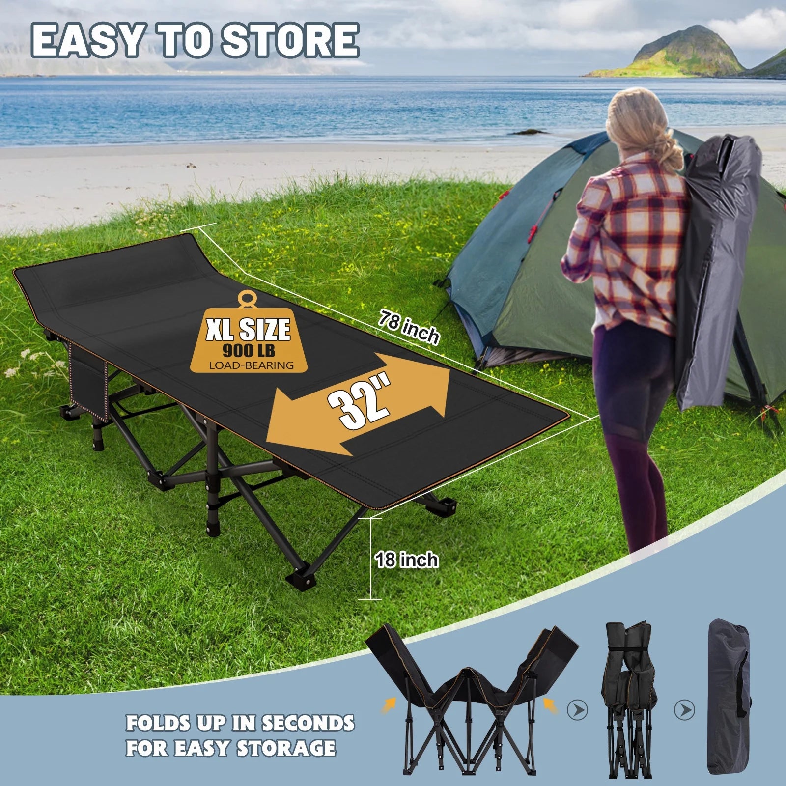 Oversized Folding Bed Cot with Mattress and Carry Bag X3557