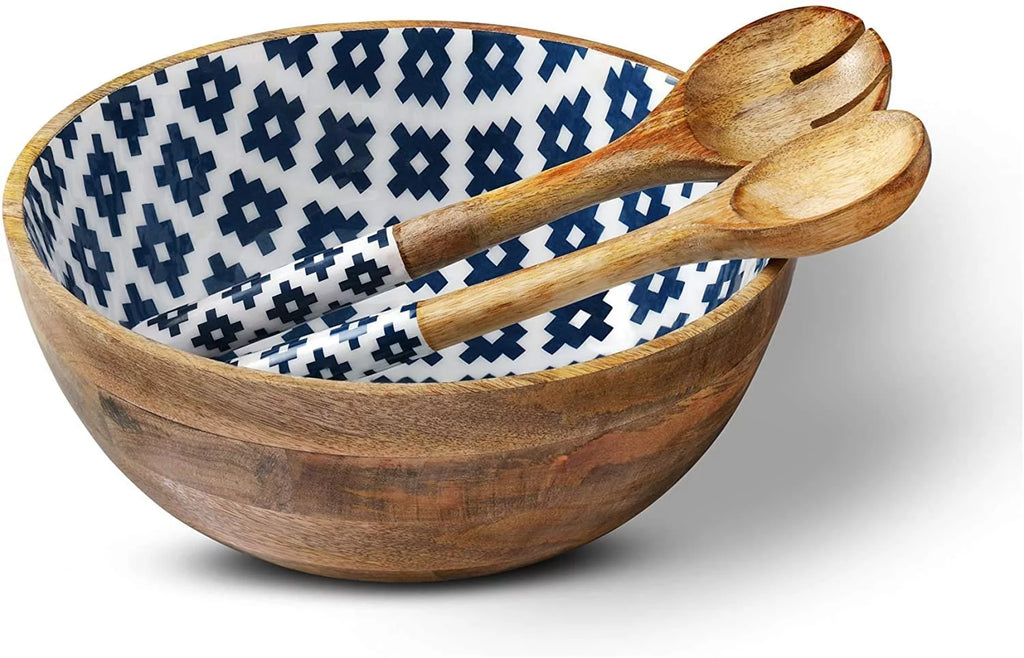 Mango Wood Salad Bowl with Serving Tongs L73656