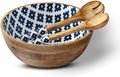 Mango Wood Salad Bowl with Serving Tongs L73656