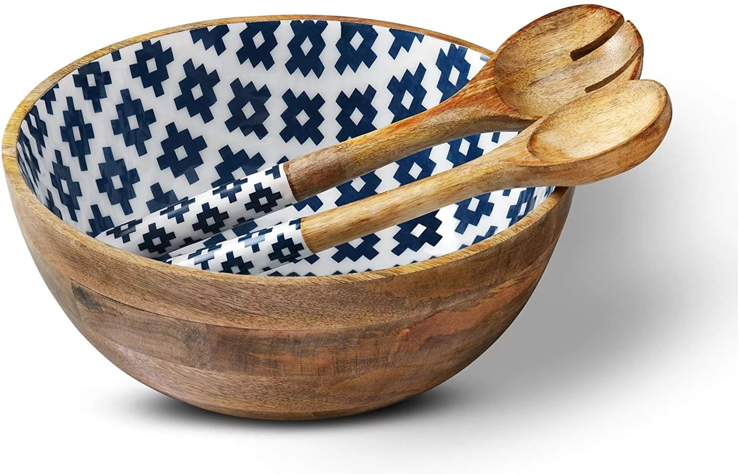 Mango Wood Salad Bowl with Serving Tongs L73656