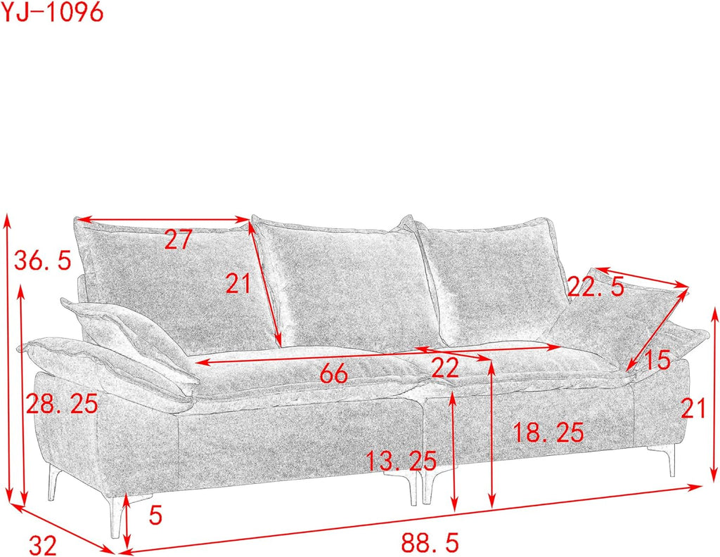 Grey Dutch Velvet 3-Seater Sofa with 2 Pillows Z13896