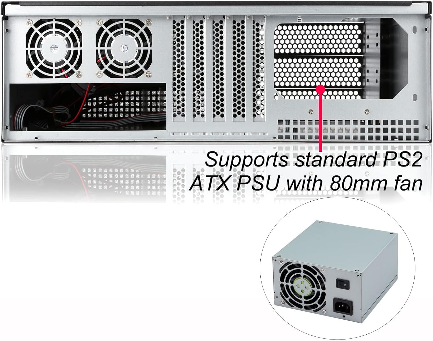 3u Rackmount Server Chassis with 3x5.25 Support PS2 PSU Side 80mm Fan Dust Filter Bracket Q361