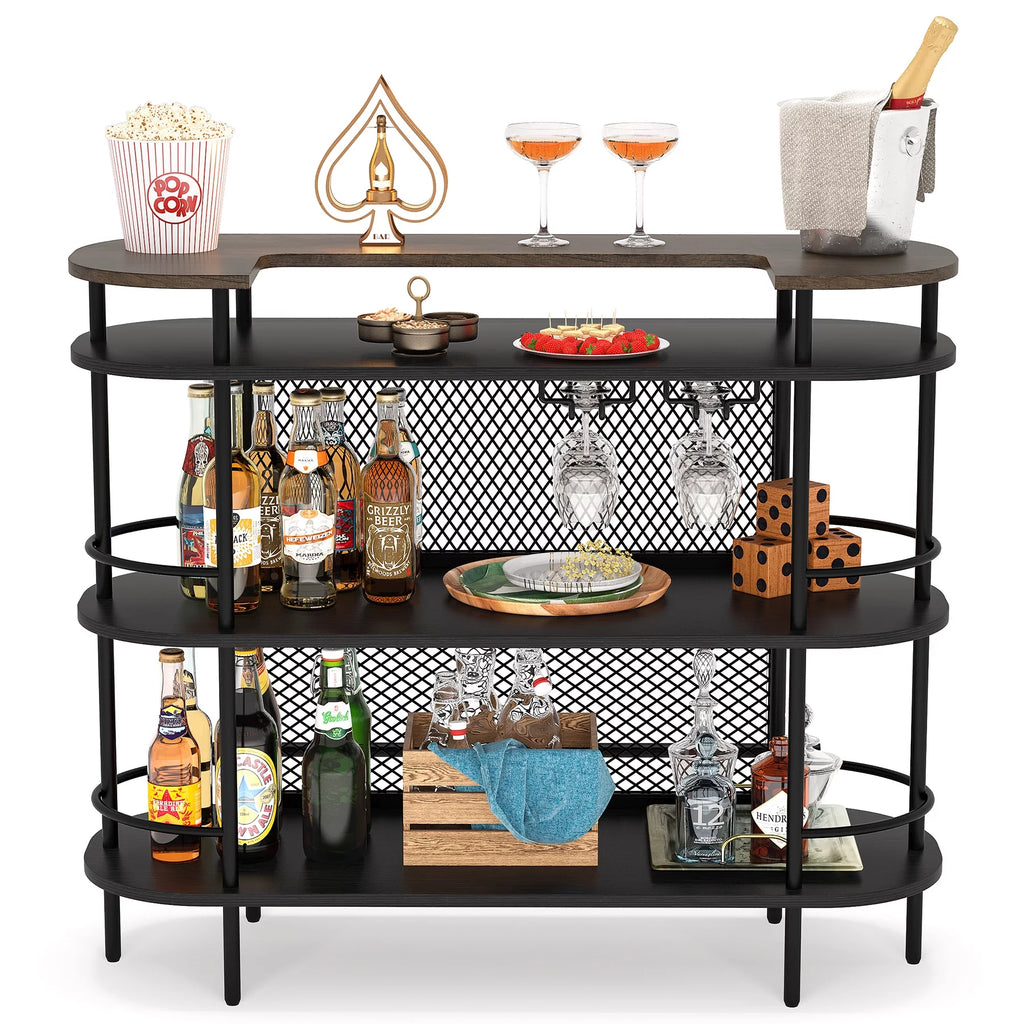 Black 4 Tier Bar Cabinet with Storage Shelves A1289
