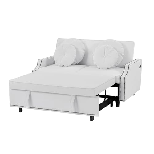 Beige Convertible Sofa Bed with Pull-Out Bed S747
