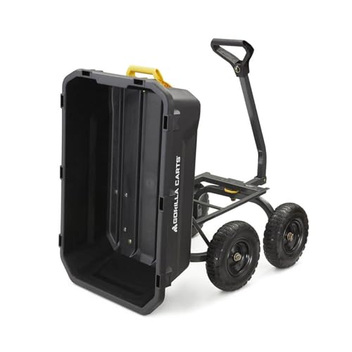 Heavy-Duty Steel Frame Dump Cart with 600 lb Capacity and No-Flat 10-Inch Tires F759