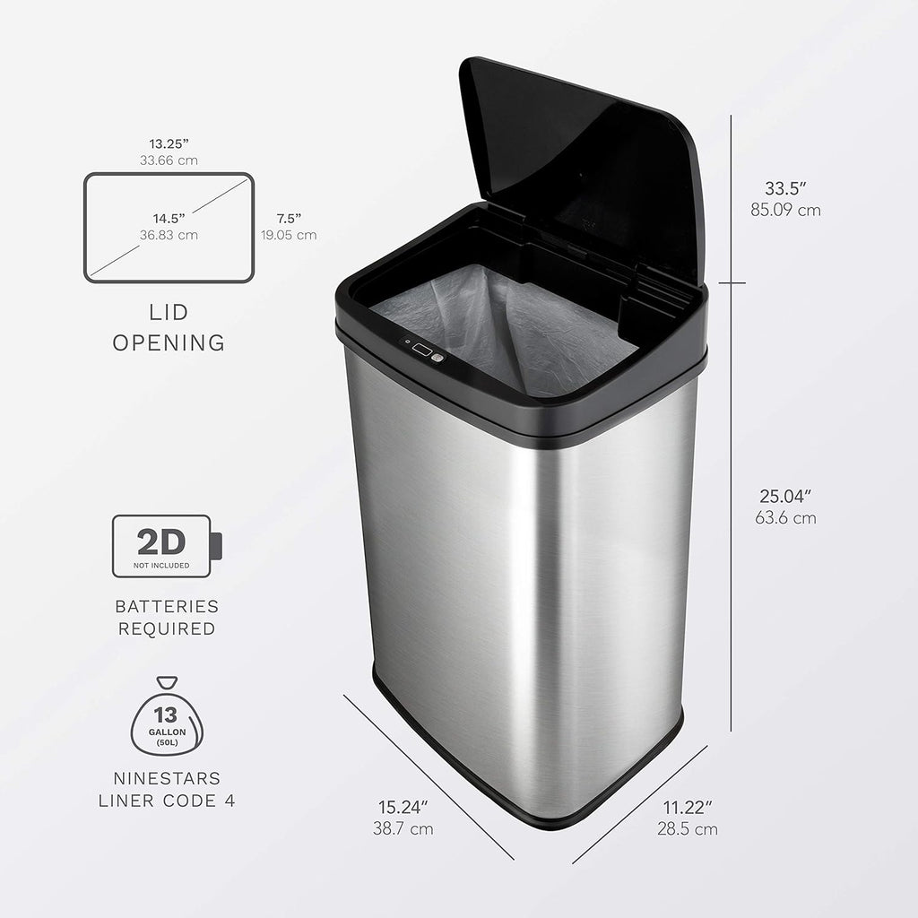 Black Trim 13 Gal Motion Sensor Rectangular Trash Can X25890
