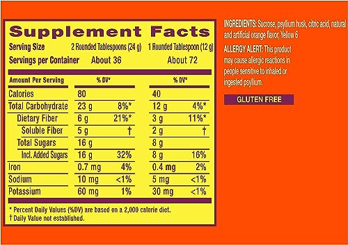 Orange Flavored Psyllium Fiber Supplement Powder, 72 Servings (Pack of 2) M2610