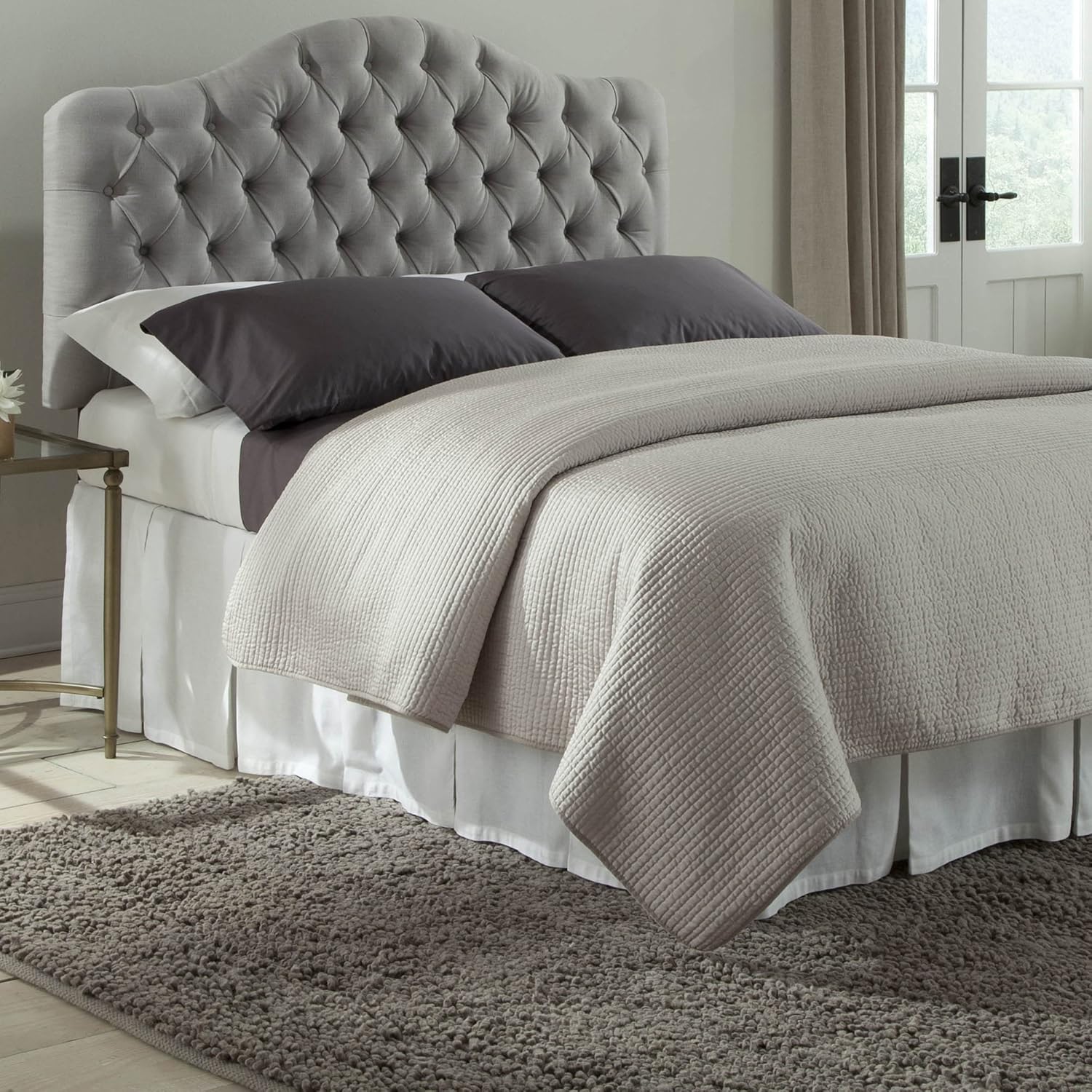 Upholstered Adjustable Headboard Panel with Solid Wood Frame and Button-Tufted Design - Putty Finish - Twin H6856