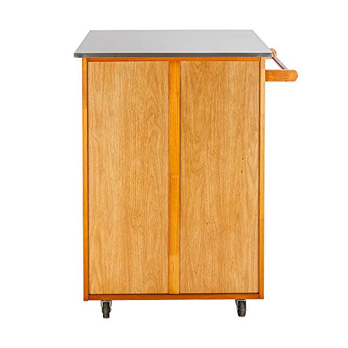Burlywood Drop Leaf Kitchen Trolley with Stainless Steel Top Three Drawers Three Baskets A33661