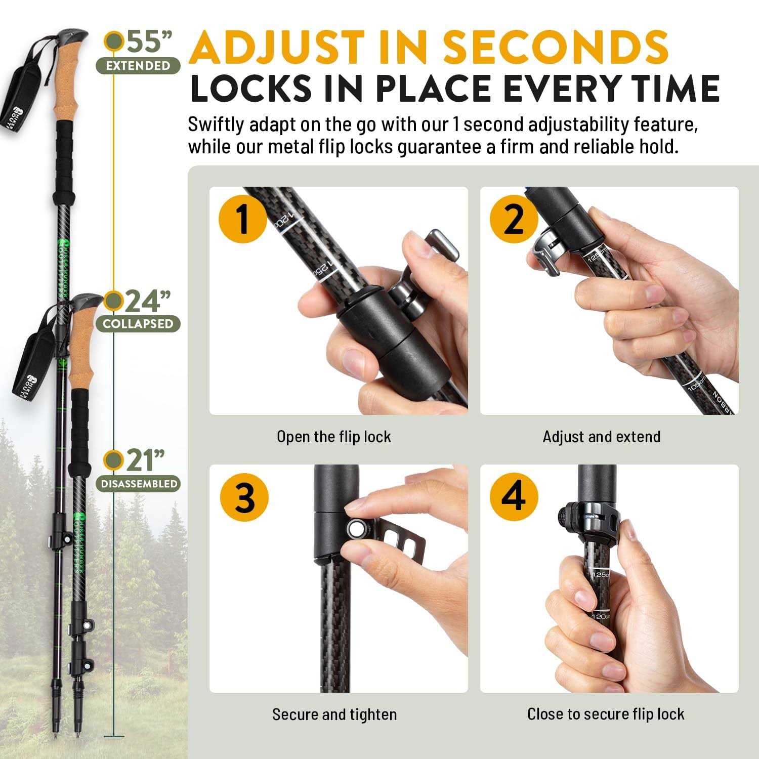 Carbon Fiber Trekking Poles Collapsible Walking R3670
