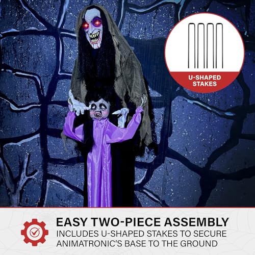 5.25-ft. Standing Gravekeeper Animatronic with Red LED Eyes and Sound Effects W73160