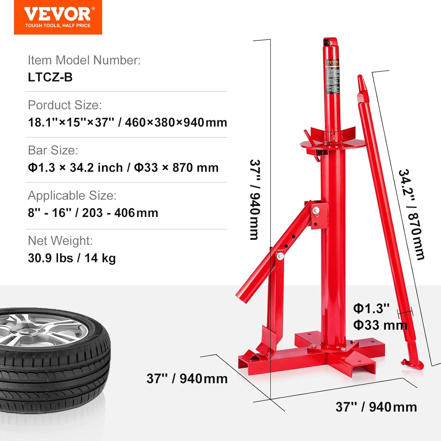 Manual Tire Changer for 8" to 16" Tires F427172