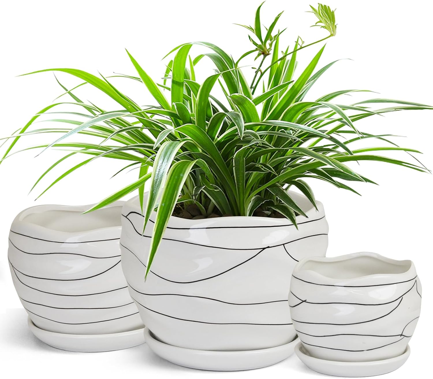 White Ceramic Planter Set, 3 Sizes S549