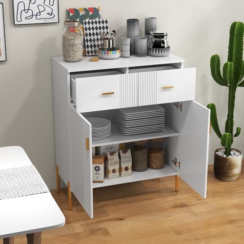 2 Door Sideboard with 2 Drawers and Shelves White N2732