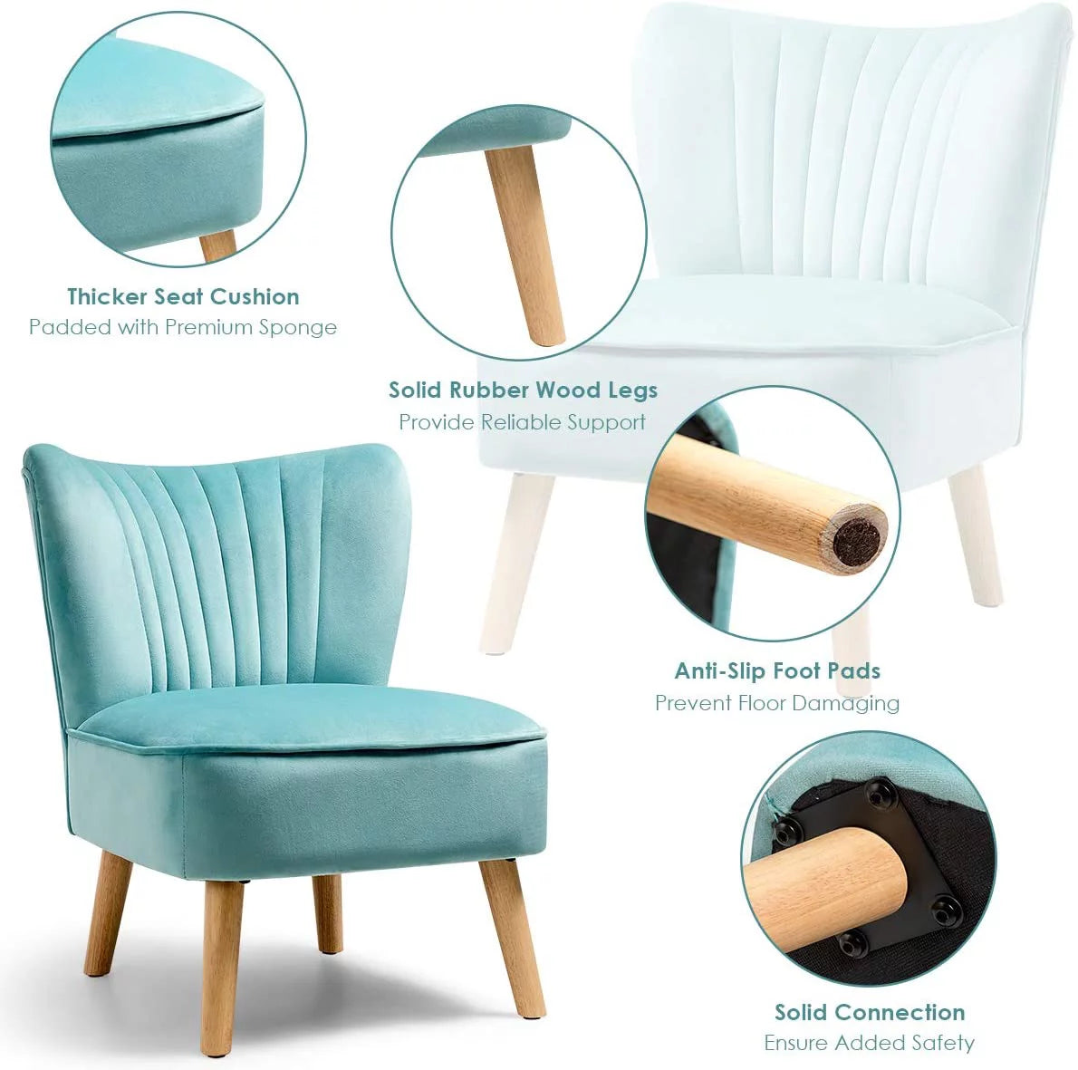 Velvet Armless Club Chair with Wood Legs F183292