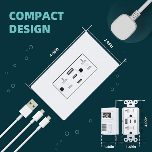 White 3-Port USB C Wall Outlet with Screwless Wall Plate S574