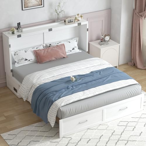 Queen Murphy Bed Cabinet with 2 Storage Drawers Y137