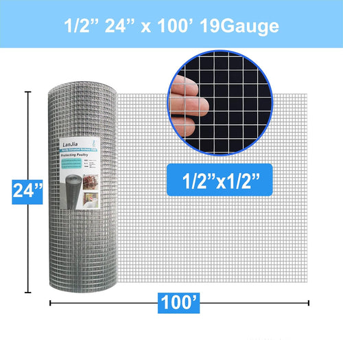 1/2inch Galvanized Hardware Cloth 24" x 100' 19 Gauge Chicken Wire Mesh Roll P45820