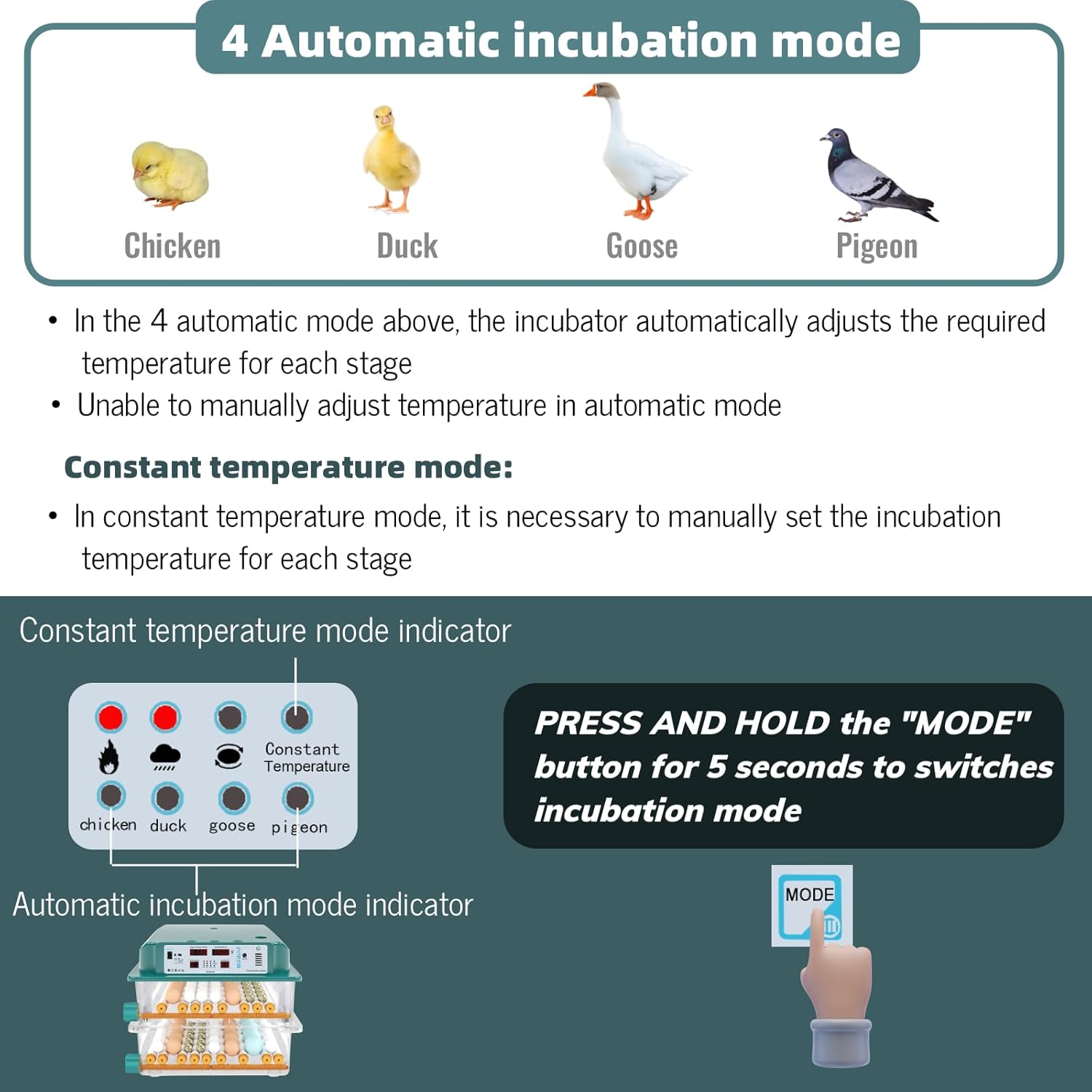 120 Eggs Incubator with Automatic Egg Turning and Humidity Monitoring P77176