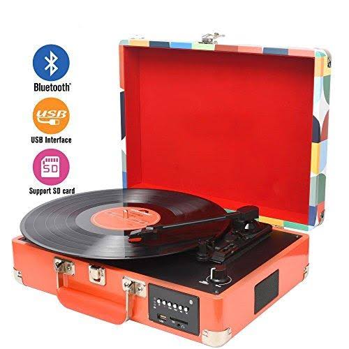 Turntable Suitcase with Bluetooth, FM Radio, USB and SD Card Port T101