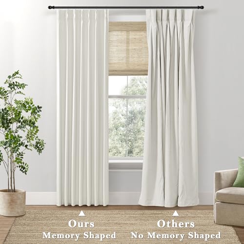 Grey Light Sun Blocking 84 Inches Long Linen Pinch Pleated Blackout Curtains 2 Panels Set I6509