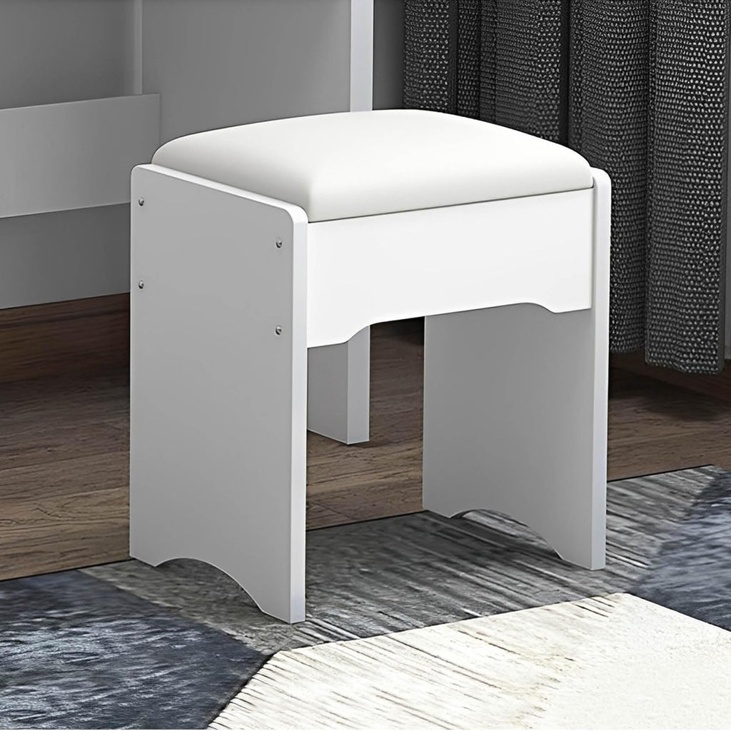 White Vanity Desk with Mirror and Lights, Drawers and Shelves, 3 Color Lighting Adjustable, Stool B354867