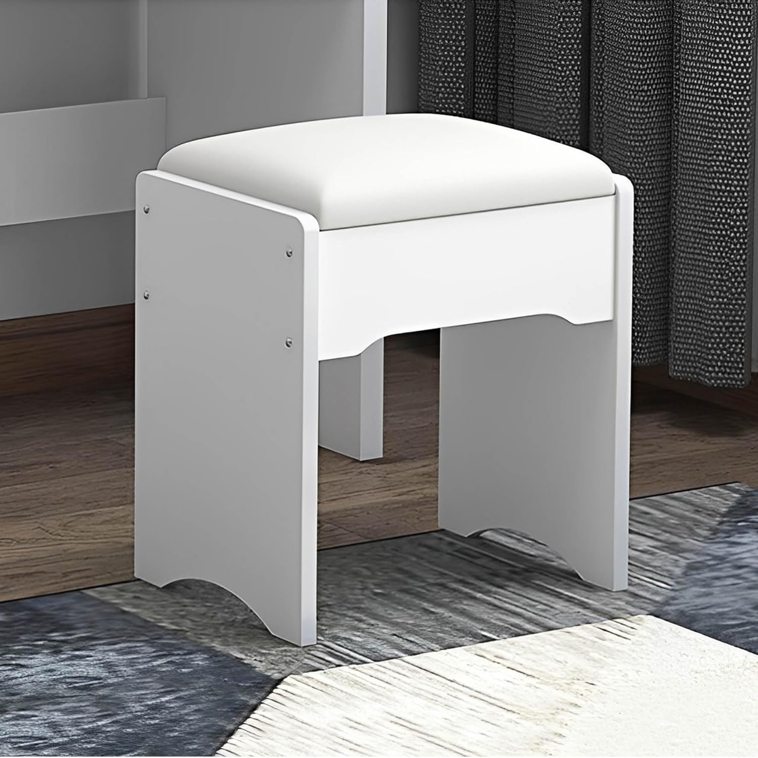 White Vanity Desk with Mirror and Lights, Drawers and Shelves, 3 Color Lighting Adjustable, Stool B354867