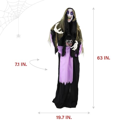 5.25-ft. Standing Gravekeeper Animatronic with Red LED Eyes and Sound Effects W73160