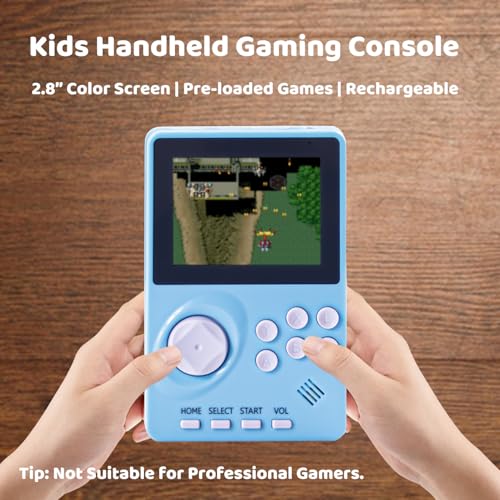 Kids Handheld Video Game Console with 100 16-bit Games, 2.8" Color Screen, Rechargeable Battery (Light Blue) J5932
