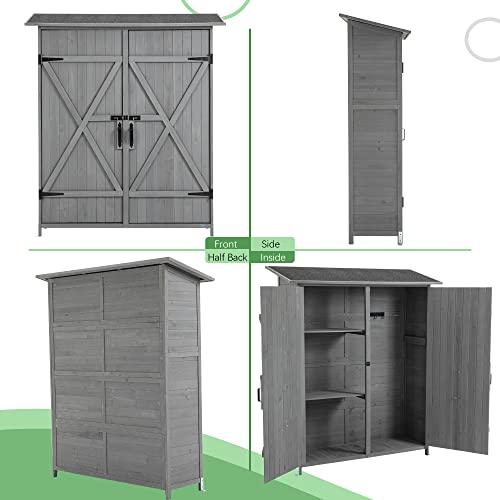 Outdoor Wood Storage Cabinet with Waterproof Roof and Detachable Shelves R908627