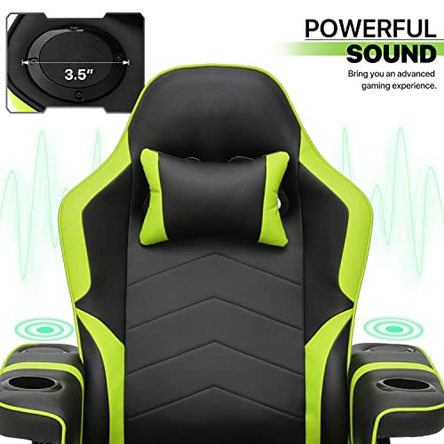 Green PU Leather Massage Gaming Recliner Chair with Adjustable Backrest F830395