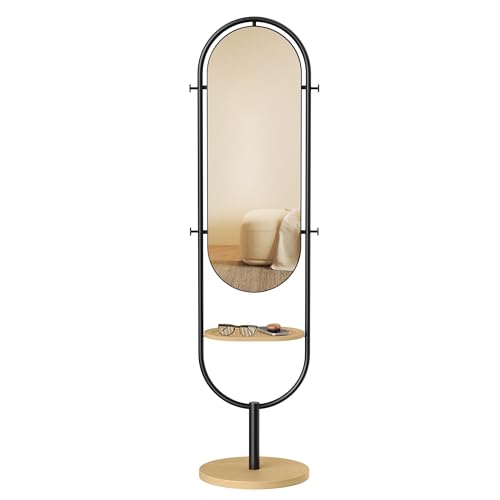 Oak Beige and Ink Black Full-Length Floor Mirror U388