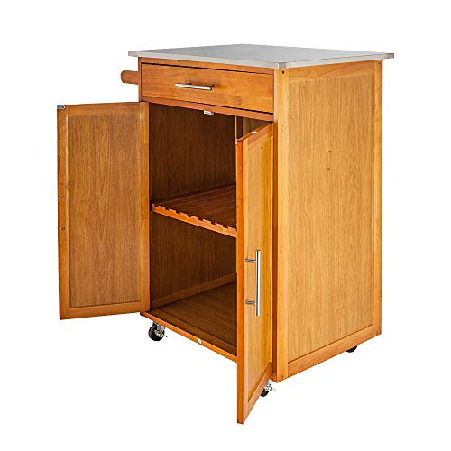 Burlywood Drop Leaf Kitchen Trolley with Stainless Steel Top Three Drawers Three Baskets A33661
