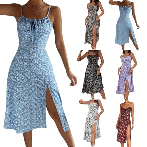 Spaghetti Strap Sleeveless Smocked Floral Print Maxi Beach Sundress Y1728