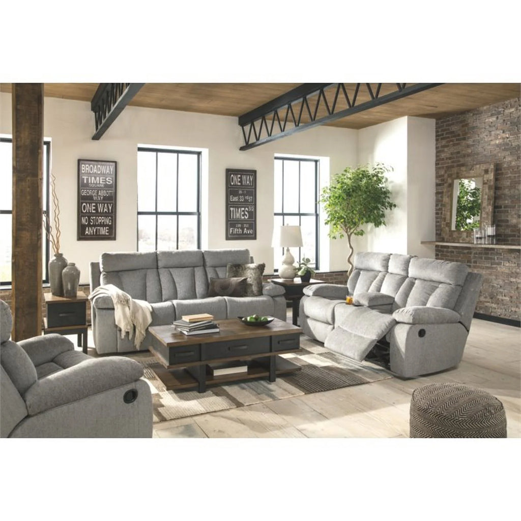 Contemporary Reclining Loveseat with Console in Fog N295148