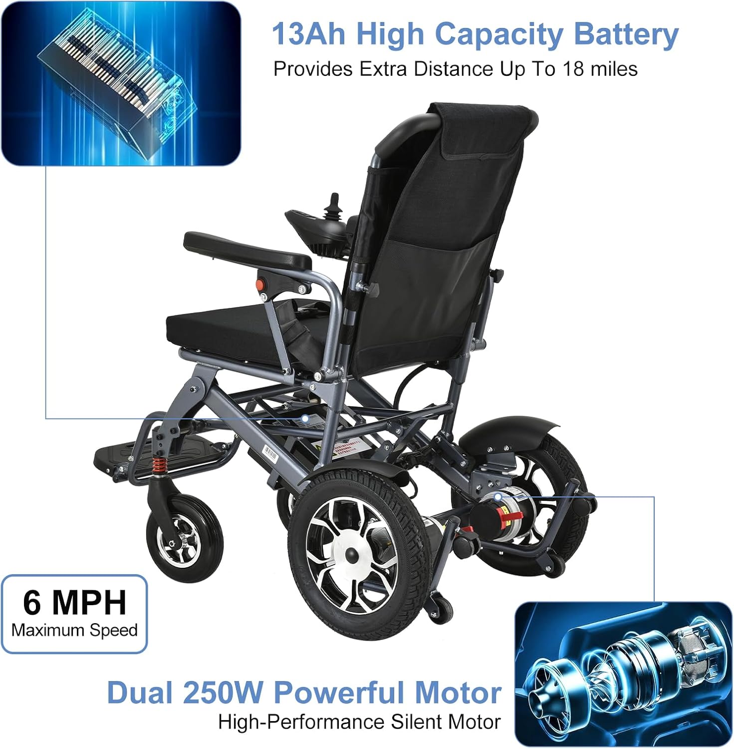 Lightweight Foldable Electric Wheelchair with 500W Motor, Weight 50lbs Z26018