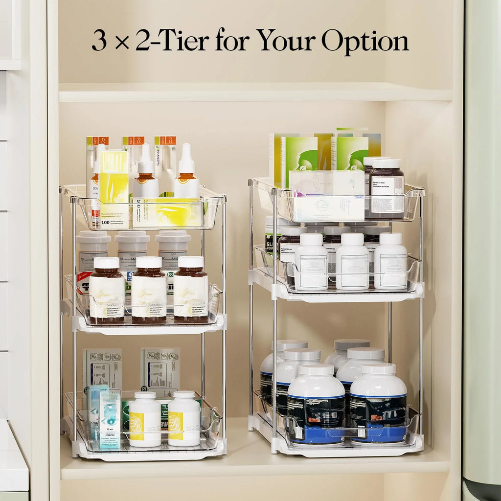 White 3 Tier Stackable Under Sink Organizer with Pull Out Drawers J829