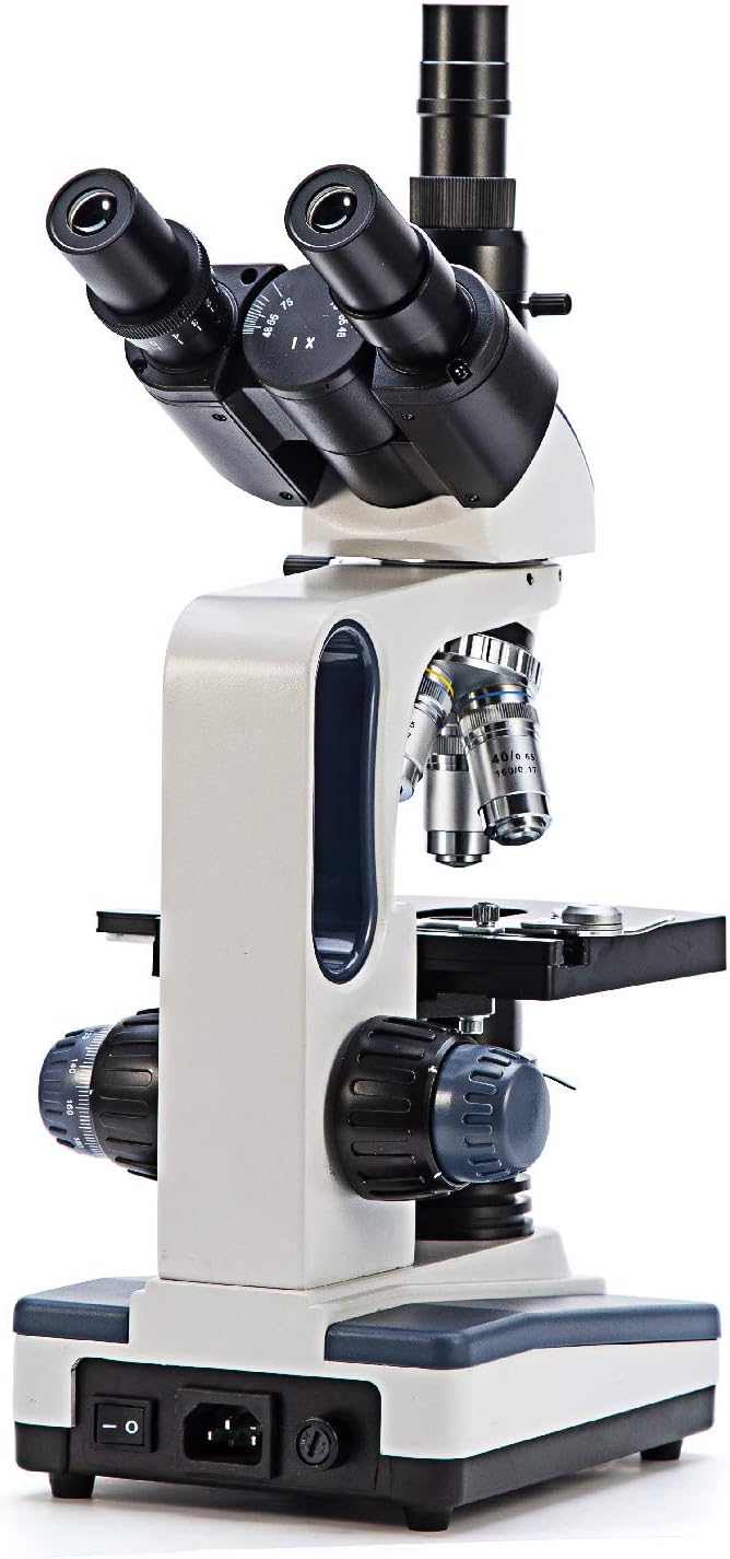 Trinocular Compound Microscope, 40X-2500X Magnification, Siedentopf Head, Two-Layer Mechanical Stage, 1.3mp Camera K626